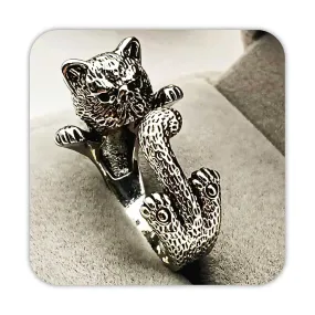 Handmade Sterling Silver Rings For Women Men Cute Animal Rings Cat Rings Open Adjustable Rings Stacking Rings For Women Vintage Statement Ring Thumb Rings For Men Wrap Rings Cocktail Rings Gifts