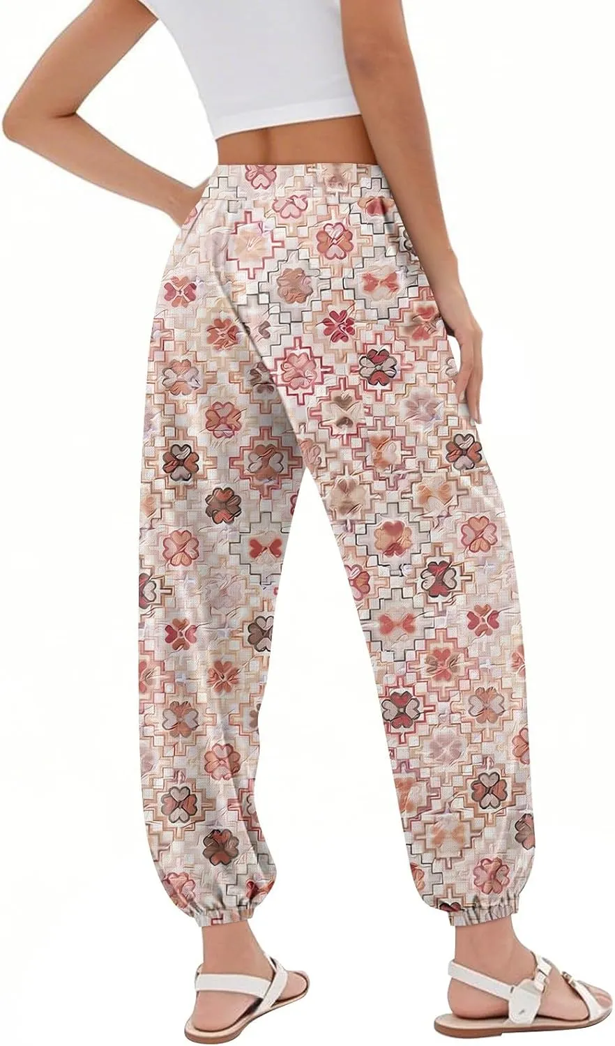 Harem Pants for Women Elastic Casual Summer Pants Harem Floral Print Trouser High Waisted Pockets Trendy Clothes
