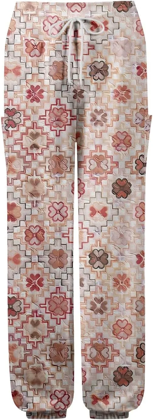 Harem Pants for Women Elastic Casual Summer Pants Harem Floral Print Trouser High Waisted Pockets Trendy Clothes
