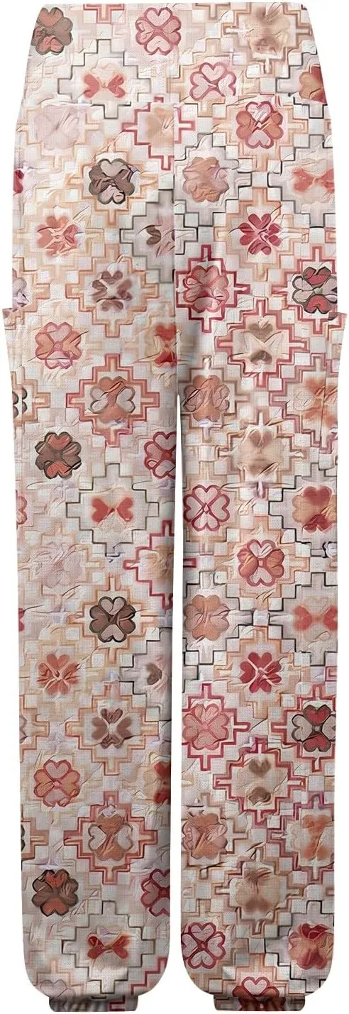 Harem Pants for Women Elastic Casual Summer Pants Harem Floral Print Trouser High Waisted Pockets Trendy Clothes
