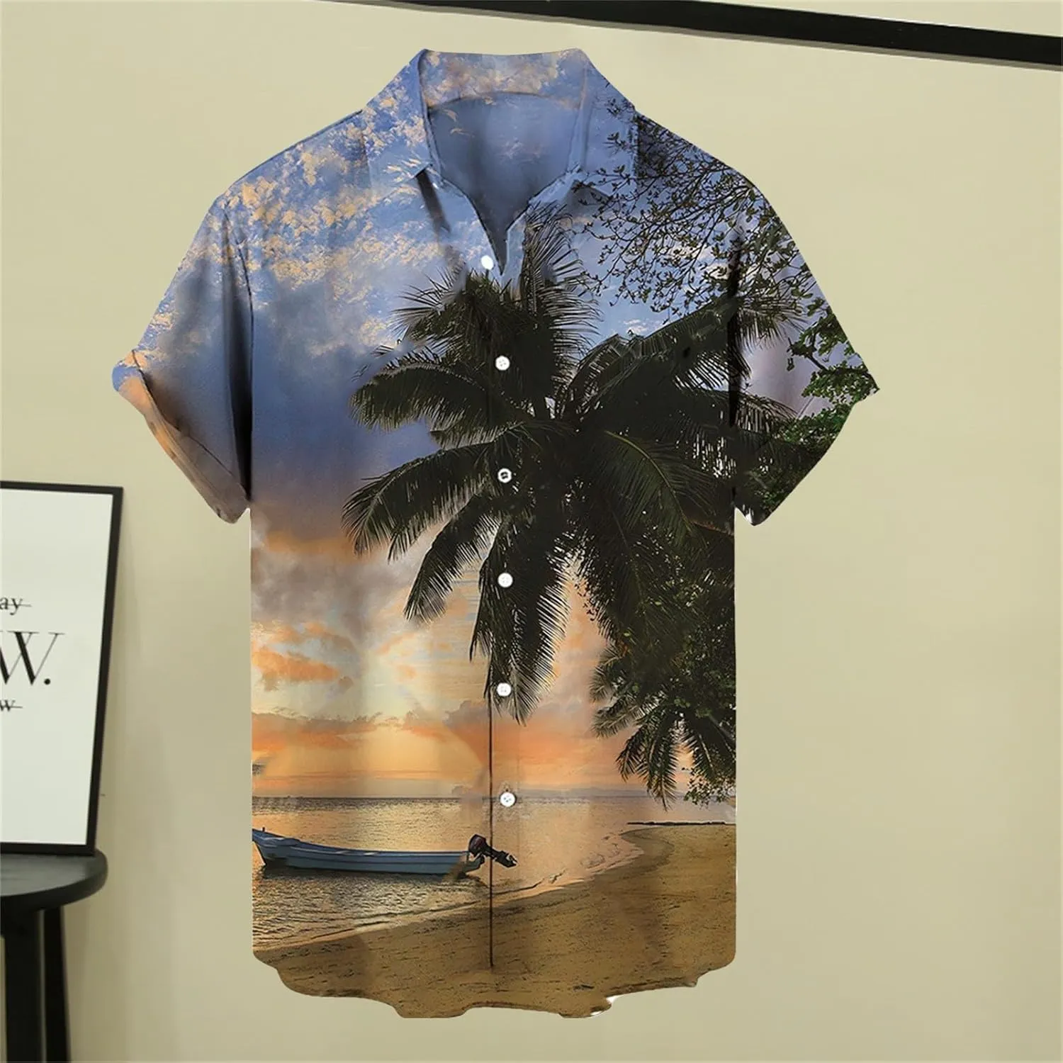 Hawaiian Shirt for Men Beach Shirts Summer Button Down Short Sleeve Palm Tree Vacation Top Cruise Clothes Resort Wear