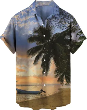 Hawaiian Shirt for Men Beach Shirts Summer Button Down Short Sleeve Palm Tree Vacation Top Cruise Clothes Resort Wear