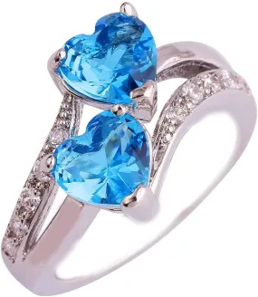 Heart-Shaped Cut Blue Cubic Zirconia Rings Heart Engagement Wedding Band Ring for Women 925 Silver Fashion Ring