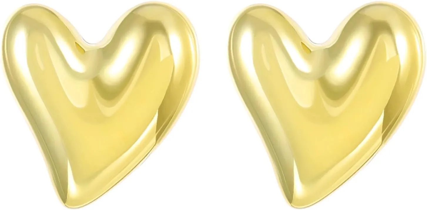 Heart Stud Earrings for Women,Gold Plated Sterling Silver Small Love Hearted Stud Valentine's Day Minimalist Jewelry Gifts