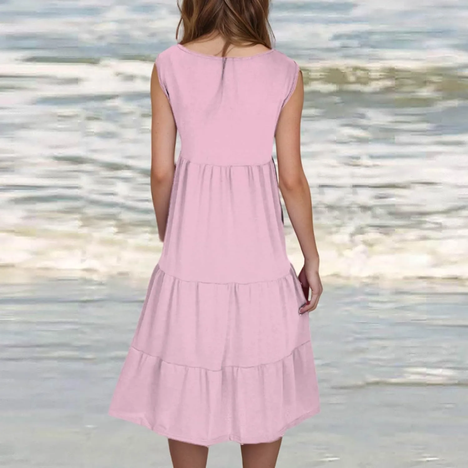 hlysgo Short Dresses for Women 2025 Casual Loose Fit Beach Vacation Peplum Sundress Summer Sleeveless Crew Neck Mini Dress