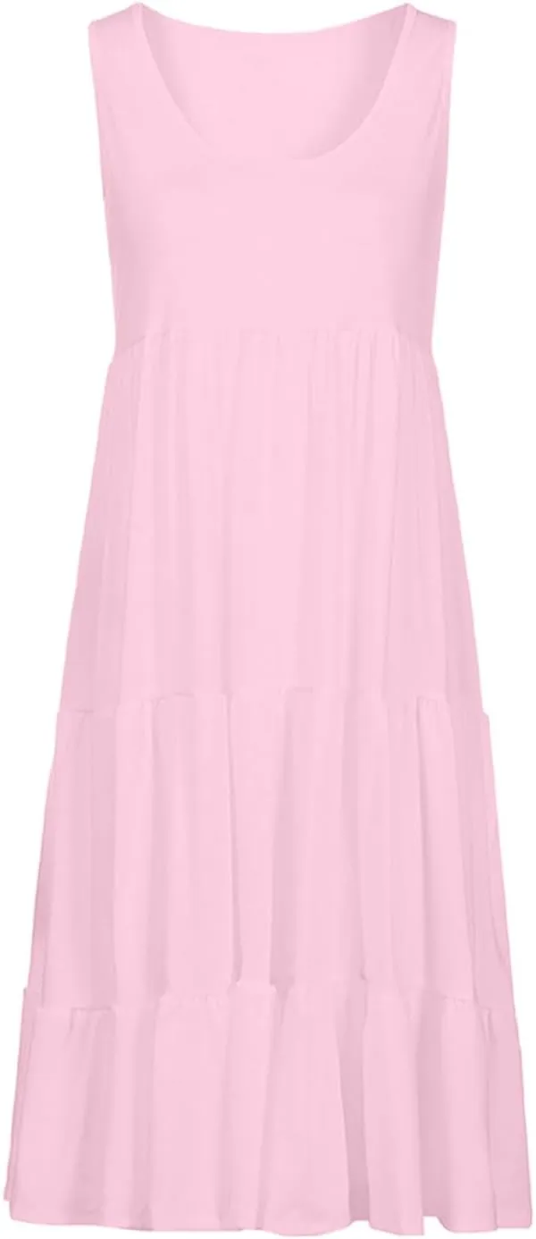 hlysgo Short Dresses for Women 2025 Casual Loose Fit Beach Vacation Peplum Sundress Summer Sleeveless Crew Neck Mini Dress