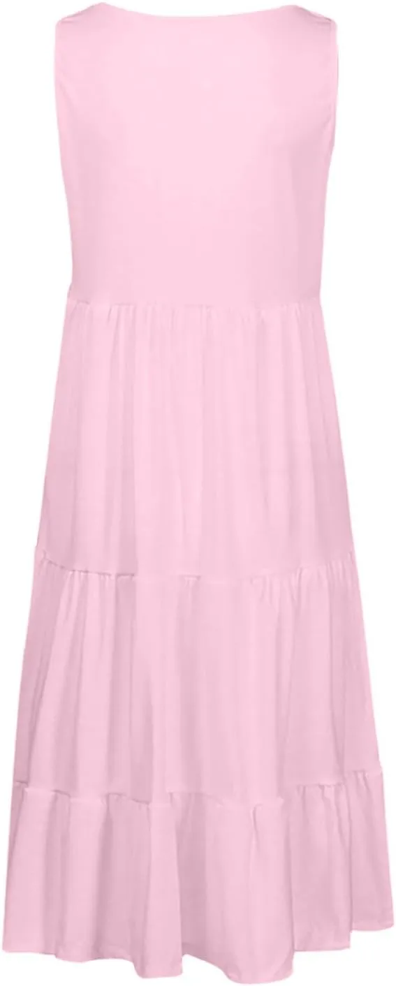 hlysgo Short Dresses for Women 2025 Casual Loose Fit Beach Vacation Peplum Sundress Summer Sleeveless Crew Neck Mini Dress
