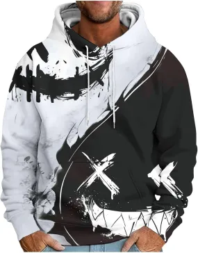Hoodies for Men Novelty X-Eye-Smiling Dripping paint graffiti Print Hoodie Funny Graphics Halloween Hooded Pullover