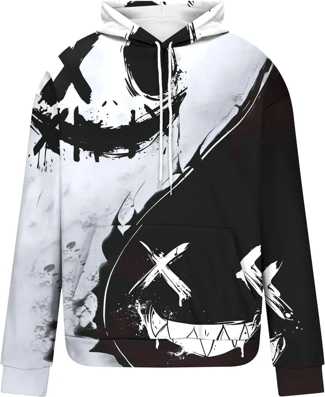 Hoodies for Men Novelty X-Eye-Smiling Dripping paint graffiti Print Hoodie Funny Graphics Halloween Hooded Pullover