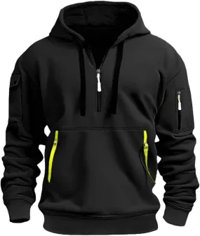 Hoodies for Men Quarter Zip Drawstring Solid Color Long Sleeve Sweatshirts Big and Tall Fashion Casual Pullover
