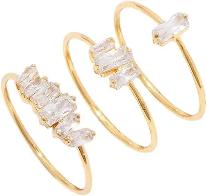 HUASAI 3Pcs Rings for Women Non Tarnish Gold Rings Wedding Rings Rectangular Zirconia Rings Gold Engagement Rings Promise Rings Wedding