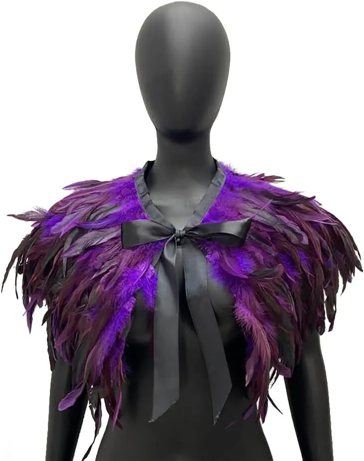ikasus Feather Shawl Feather Cape Fluffy Plume Cloak Shoulder Costume Gothic Feather Cape Feather Cape Halloween Party Costume Accessories for Women and Girls Type 7