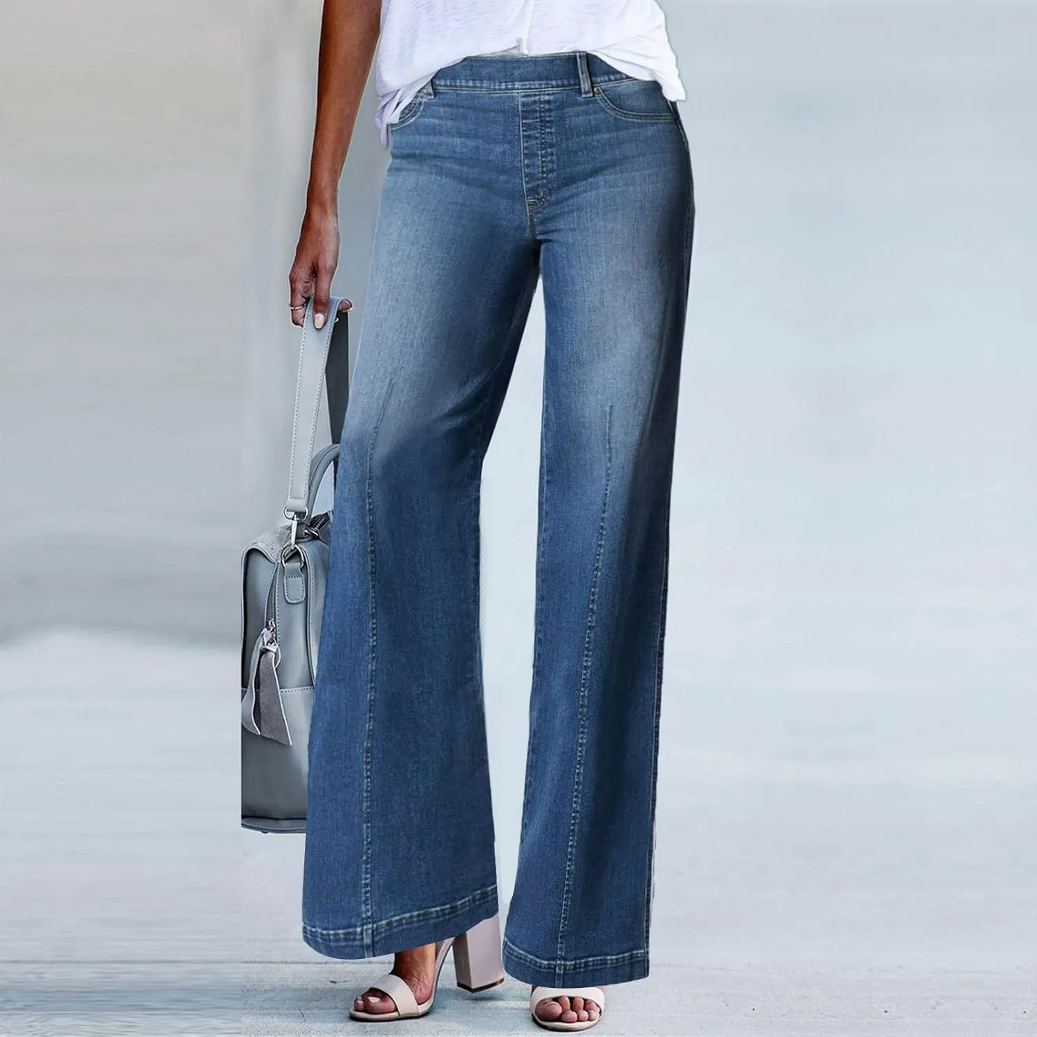 Jeans for Women Trendy High Waisted Flare Jeans Baggy Cropped Denim Pants 90s Jeans Stretchy Boyfriend Jeans