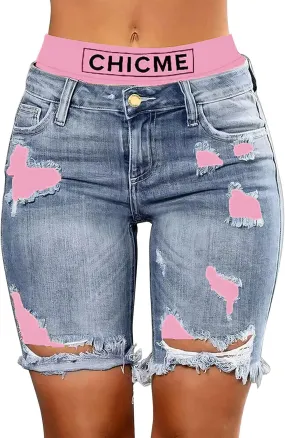 Jeans for Women Trendy Women Fashion Street Contrasting Stitching Two Piece Jeans Shorts Womens Pants with Pockets