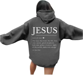 Jesus Hoodies for Women Teen Girls Oversized Christian Bible Verse Y2K Hooded Long Sleeve Christian Hoodie
