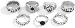 Jumwrit Ace Rings Antique Rings Simple Heart Rings Stars Fire Rings Fashion Rhinestone Rings Open Heart Love Rings for Women
