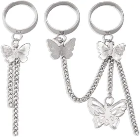 Jumwrit Punk Chain Rings Set Bohemian Butterfly Rings Silver Knuckle Rings Stackable Finger Rings Adjustable Midi Rings for Women (3PCS)