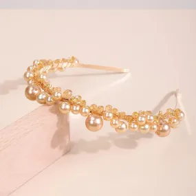 JWICOS Bridal Headband Pearl Tiara for Women Rhinestone Wedding Hair Accessories Headpieces for Brides and Bridesmaid