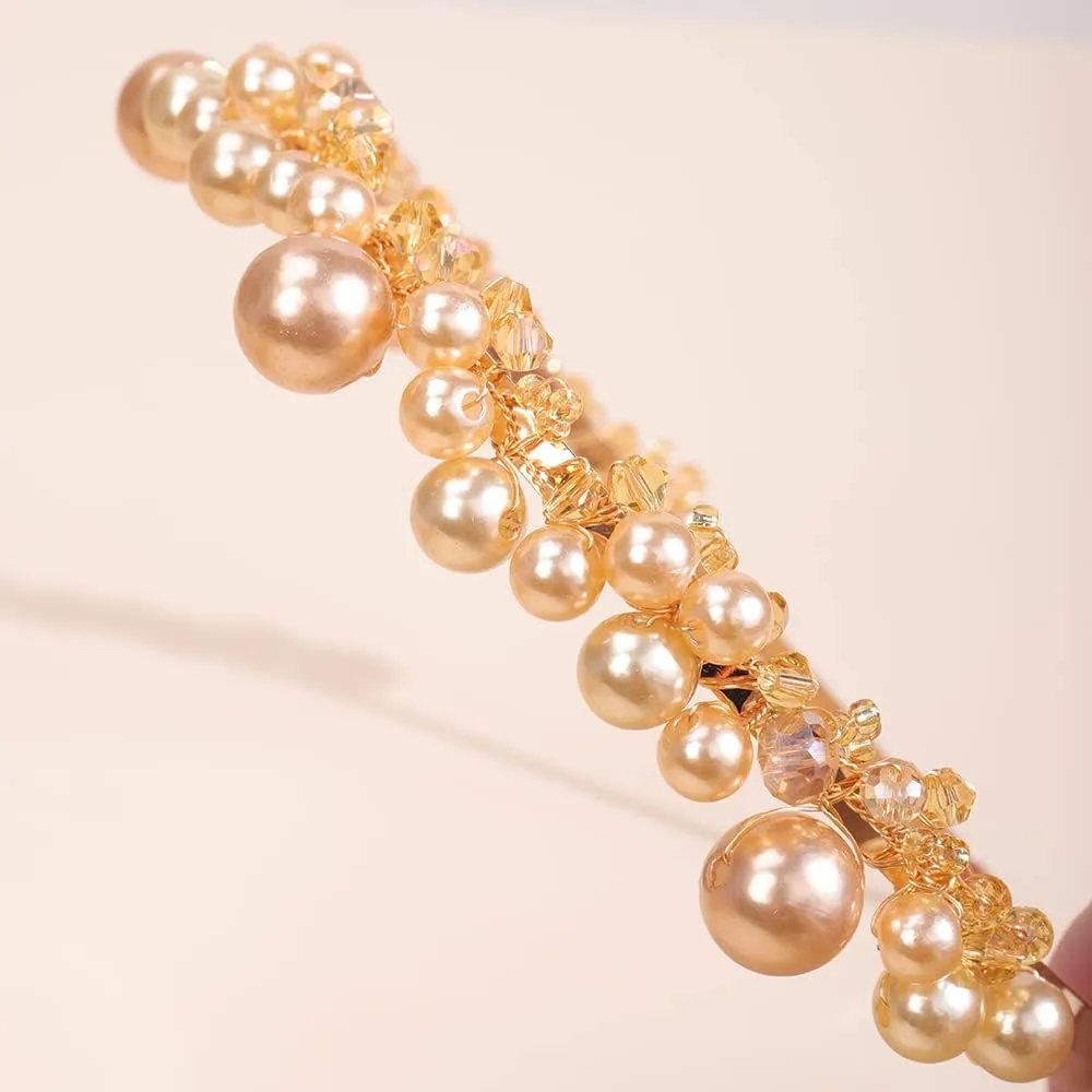 JWICOS Bridal Headband Pearl Tiara for Women Rhinestone Wedding Hair Accessories Headpieces for Brides and Bridesmaid