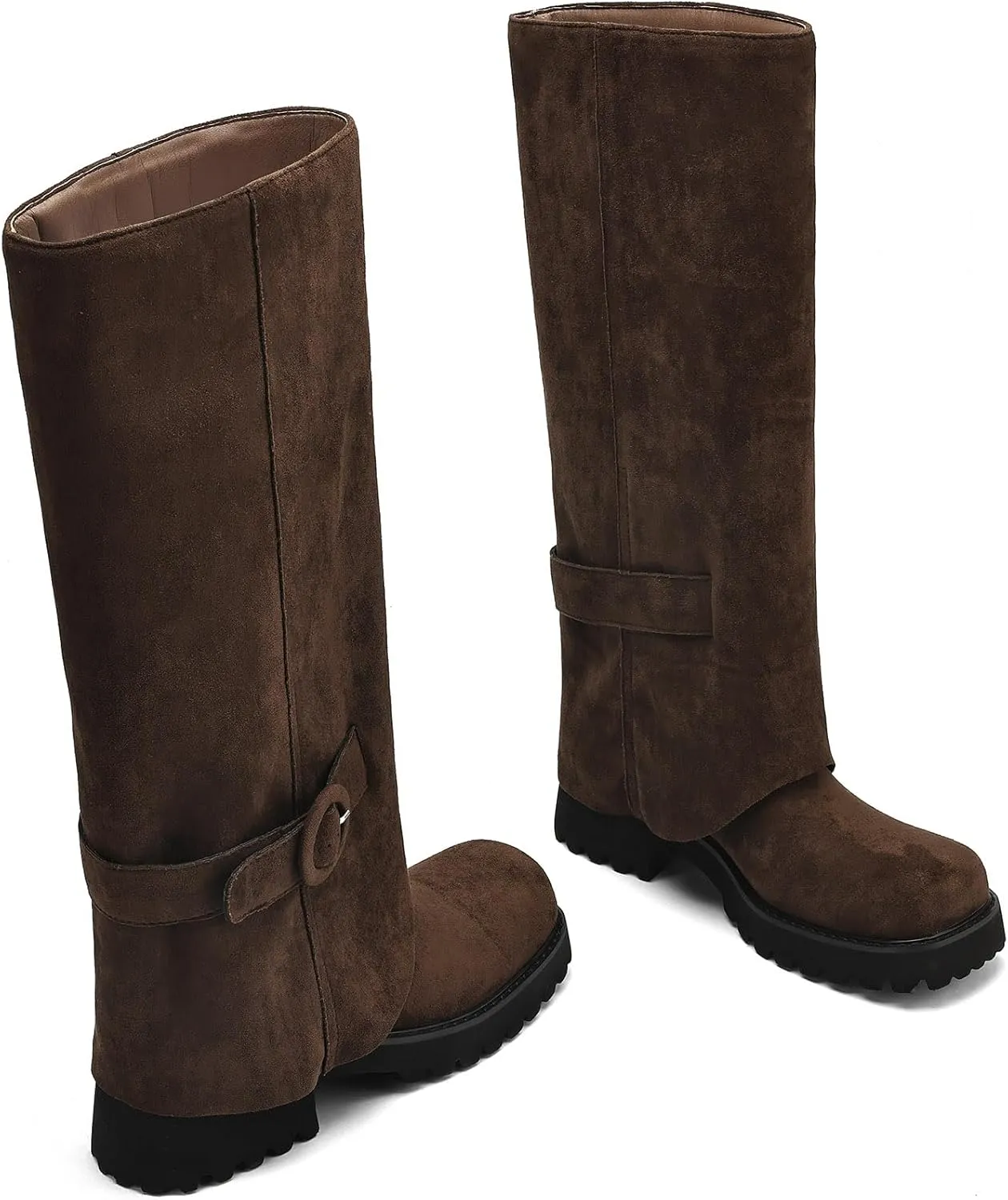 Knee High Boots Women Platform Knee High Boots for Women Square Toe Fold Over Dress Long Tall Boots