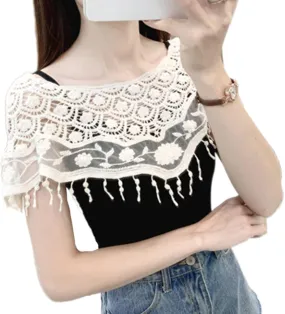 Lace Crochet Shawl For Women Crochet Cape See-Through Lace Cloaks Shawl Bridal Shawl Wrap Capelet Lace Cape Bridesmaid Croch