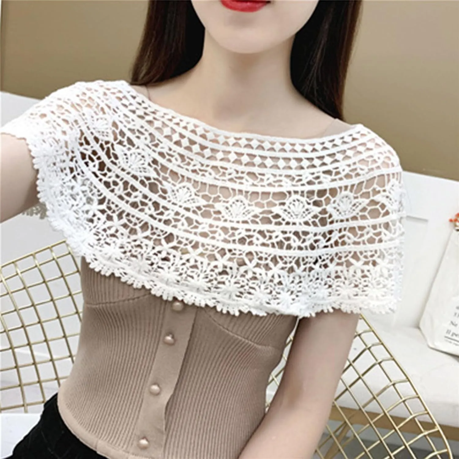 Lace Crochet Shawl For Women Crochet Cape See-Through Lace Cloaks Shawl Bridal Shawl Wrap Capelet Lace Cape Bridesmaid Croch