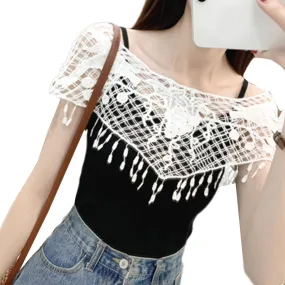 Lace Crochet Shawl For Women Crochet Cape See-Through Lace Cloaks Shawl Bridal Shawl Wrap Capelet Lace Cape Bridesmaid Croch