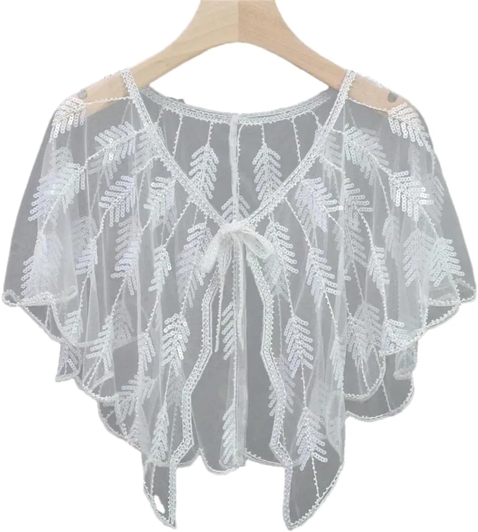 Ladies 1920S Retro Baffle Shawl Loose Decorative Coat Short Cloak Party Cape Shawl