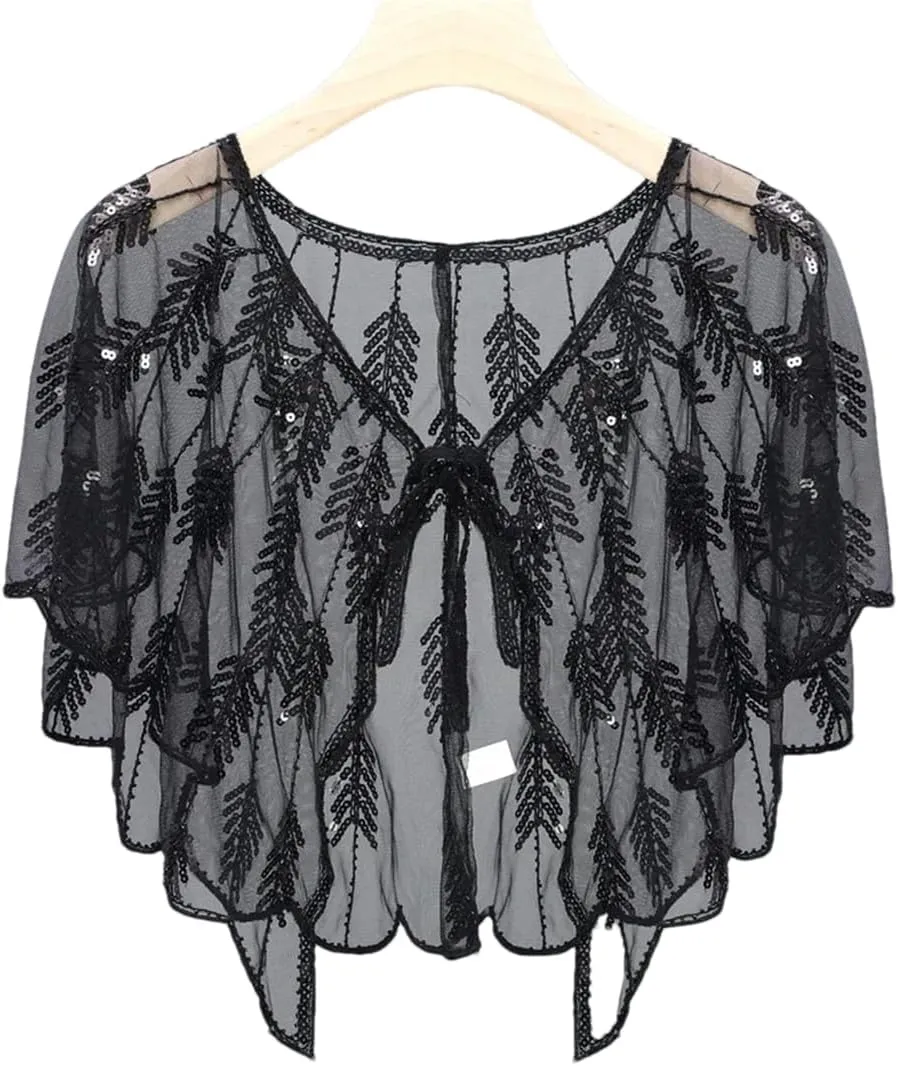 Ladies 1920S Retro Baffle Shawl Loose Decorative Coat Short Cloak Party Cape Shawl