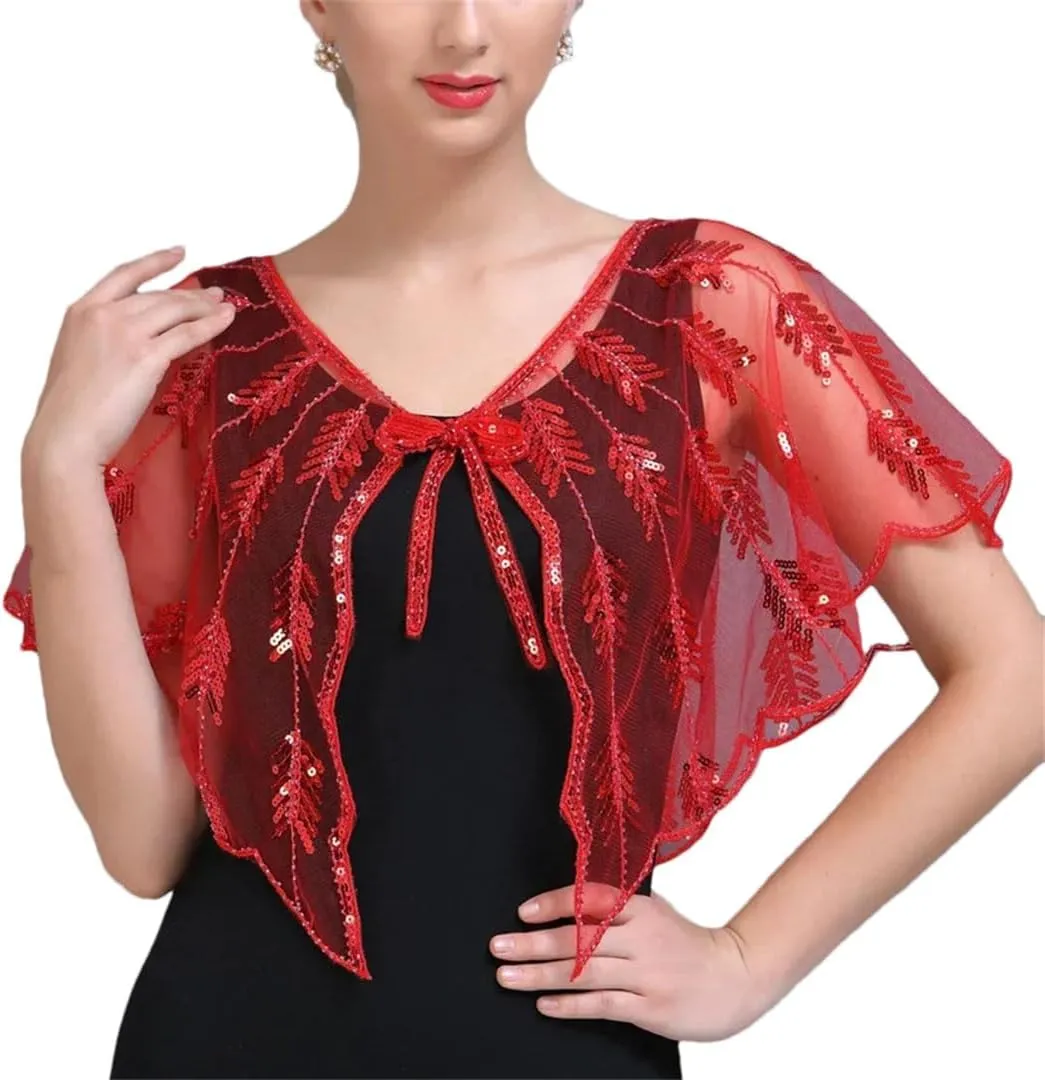 Ladies 1920S Retro Baffle Shawl Loose Decorative Coat Short Cloak Party Cape Shawl
