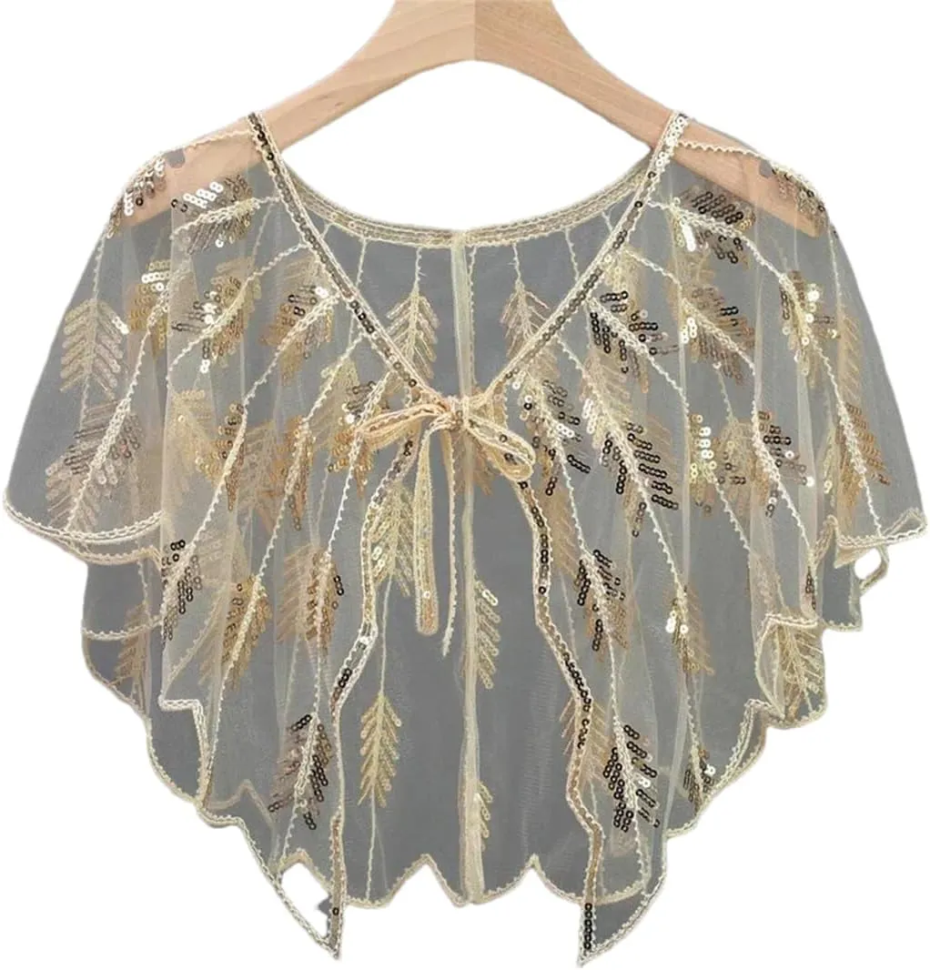 Ladies 1920S Retro Baffle Shawl Loose Decorative Coat Short Cloak Party Cape Shawl
