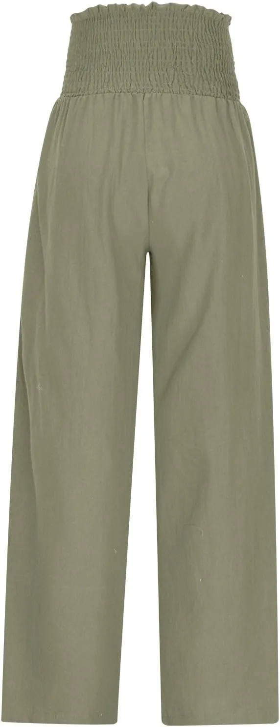 Linen Pants for Women 2025 Summer Casual Loose Wide Leg Palazzo Smocked High Waist Flowy Beach Trousers Resort Wear