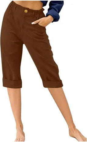 LRMQS Womens Capri Pants Summer Trendy Casual Elastic Waist Cropped Trouser Fashion Resort Wear Beach Vacation Capris Clothes