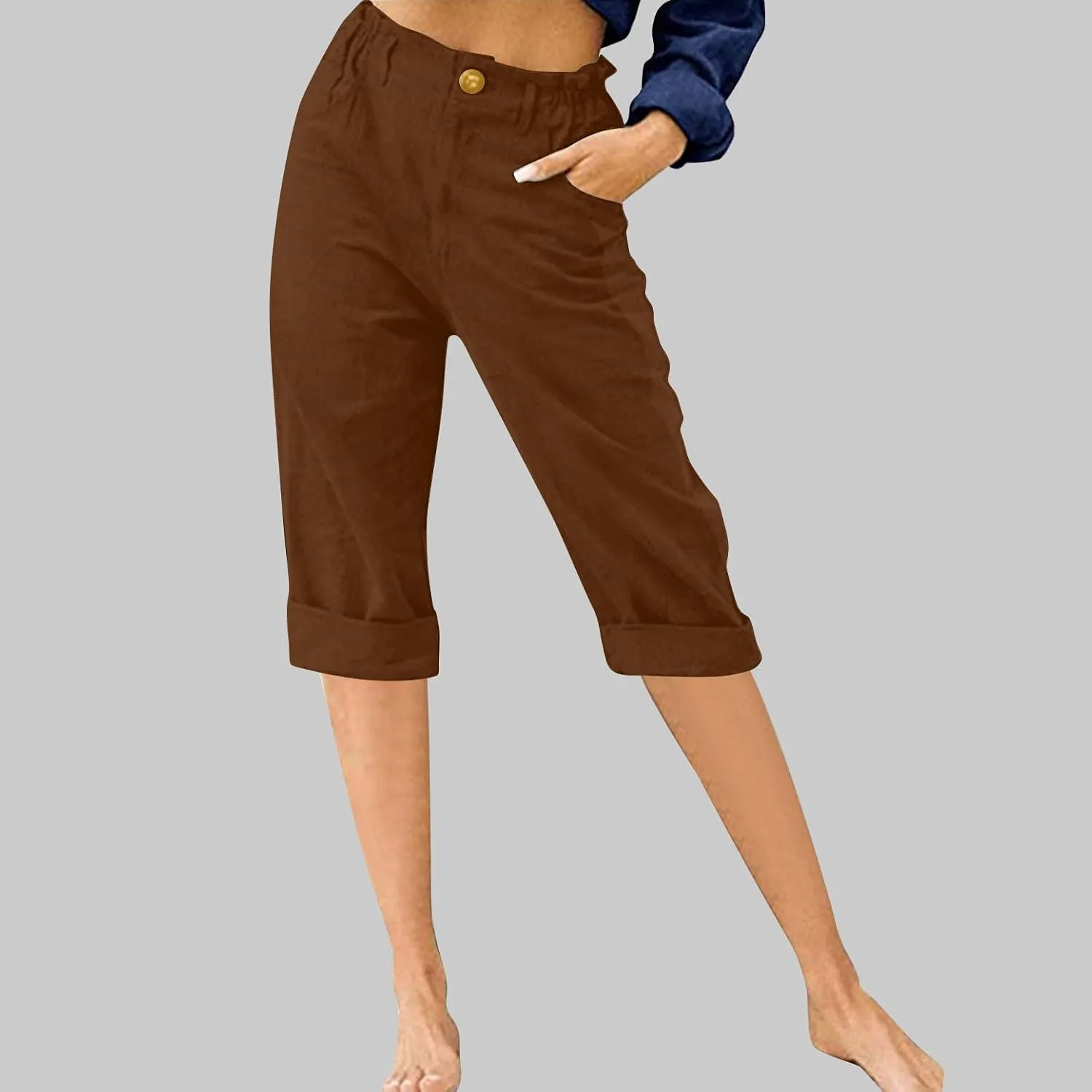 LRMQS Womens Capri Pants Summer Trendy Casual Elastic Waist Cropped Trouser Fashion Resort Wear Beach Vacation Capris Clothes