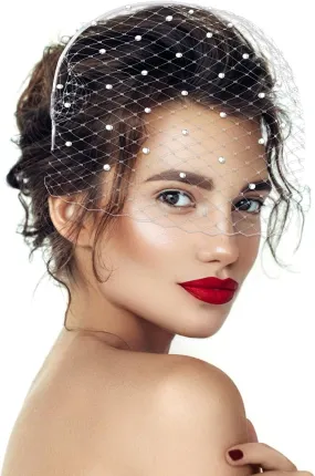Lusofie Mesh Veil Headband 1920s Headpiece for Women Bridal Wedding Tea Party Fascinator Veil for Women