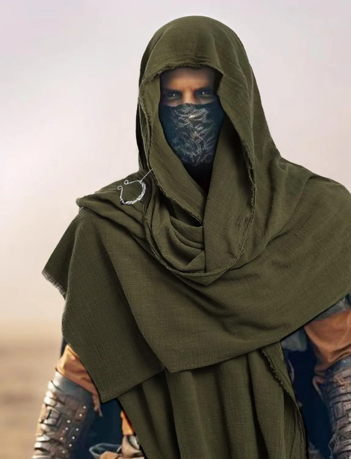 L'VOW Men's Medieval Hooded Cloak Greek Gods Shoulder Cape Post Apocalyptic Wrap Scarf Rogue Cowl Viking Renaissance