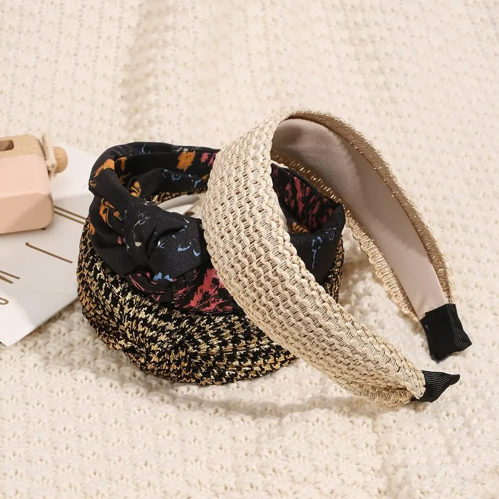 Madison Tyler Headbands for Women | Fashion Boho Headbands Top Knotted With Rhinestones Elastic Workout Hairbands | Outdoor and Party Headbands for Women Non Slip. (BLACK AND GOLD LACE)
