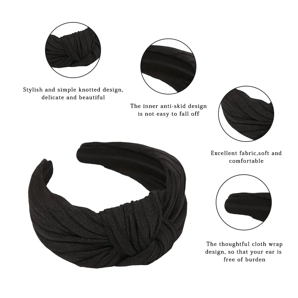Madison Tyler Headbands for Women | Fashion Boho Headbands Top Knotted With Rhinestones Elastic Workout Hairbands | Outdoor and Party Headbands for Women Non Slip. (Black)