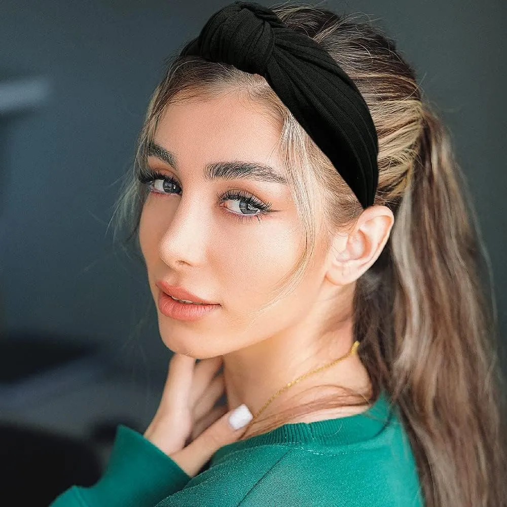 Madison Tyler Headbands for Women | Fashion Boho Headbands Top Knotted With Rhinestones Elastic Workout Hairbands | Outdoor and Party Headbands for Women Non Slip. (Black)