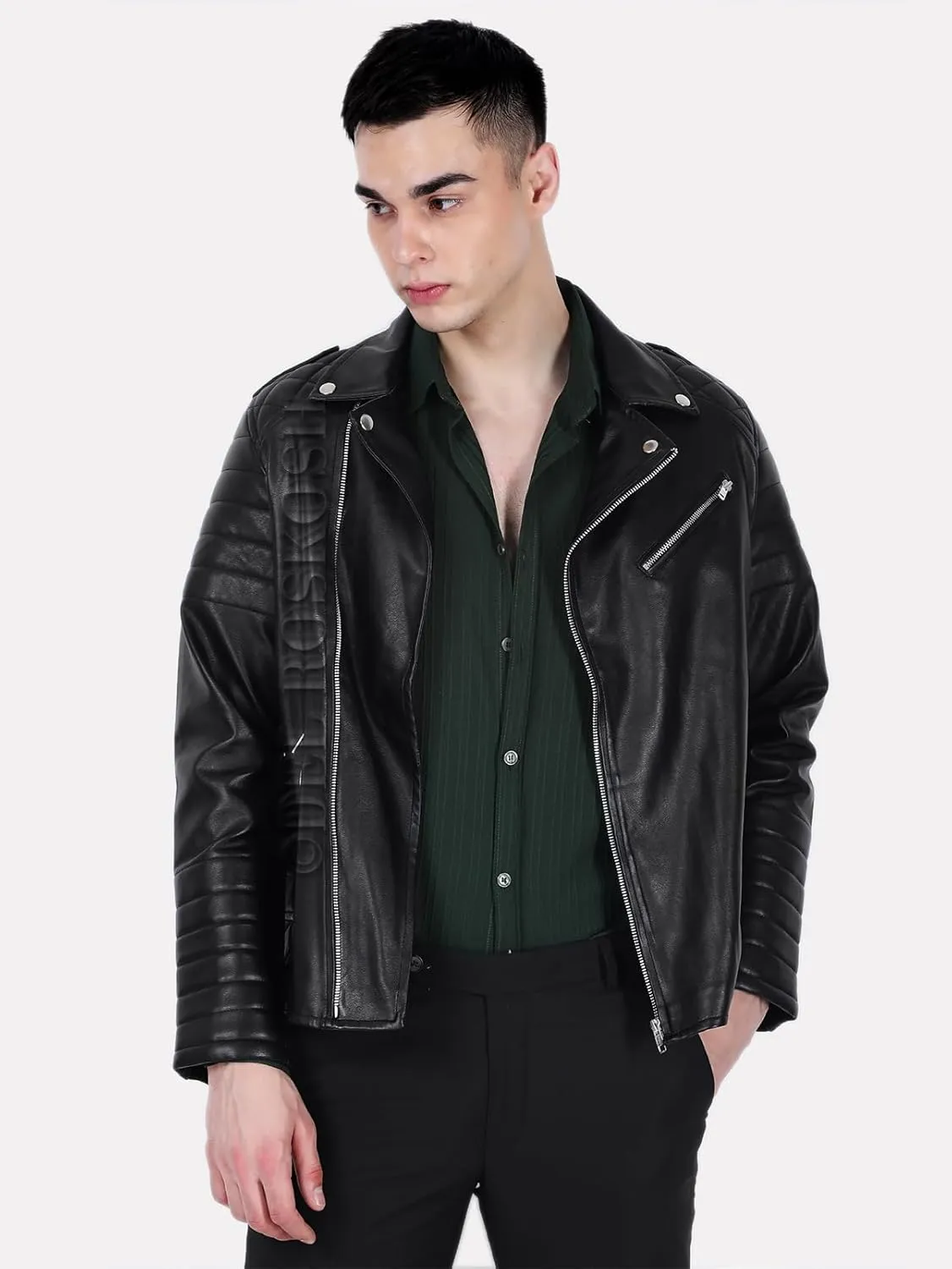 Men Black Faux Leather Jacket