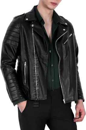 Men Black Faux Leather Jacket