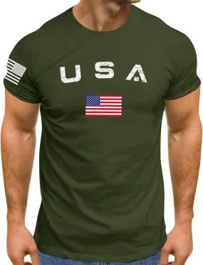 Men's American USA Flag Patriotic T-Shirts 4th of July Shirts Graphic Tees Summer Short Sleeve Workout Shirt