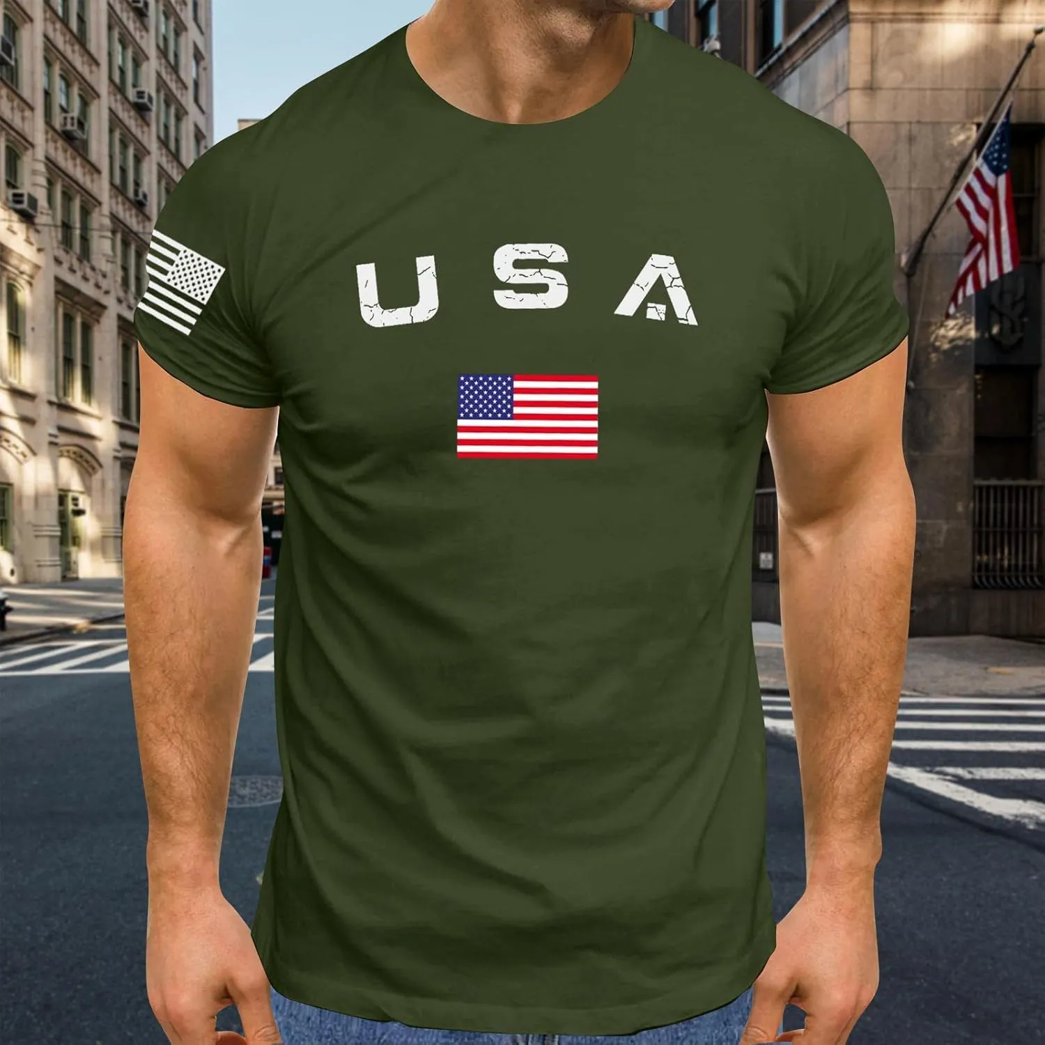 Men's American USA Flag Patriotic T-Shirts 4th of July Shirts Graphic Tees Summer Short Sleeve Workout Shirt