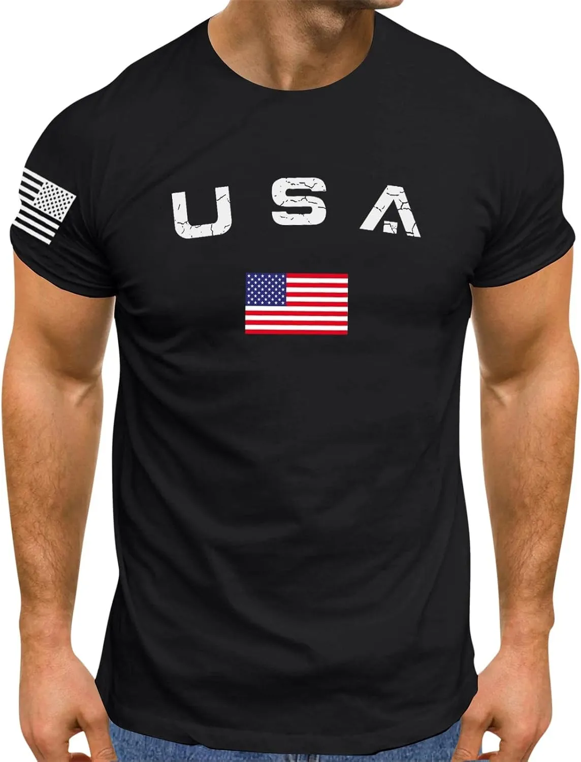 Men's American USA Flag Patriotic T-Shirts 4th of July Shirts Graphic Tees Summer Short Sleeve Workout Shirt