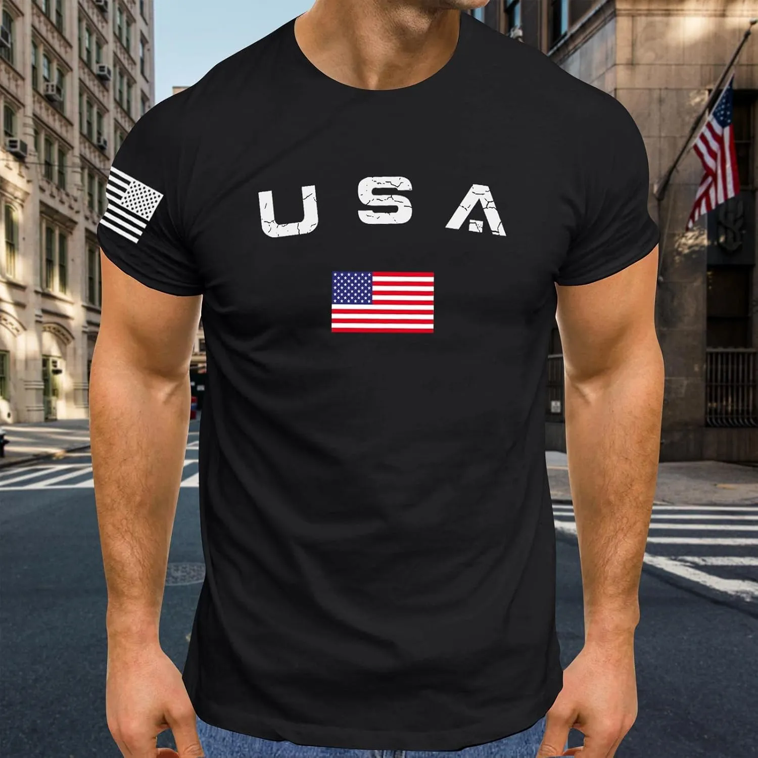 Men's American USA Flag Patriotic T-Shirts 4th of July Shirts Graphic Tees Summer Short Sleeve Workout Shirt