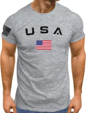 Men's American USA Flag Patriotic T-Shirts 4th of July Shirts Graphic Tees Summer Short Sleeve Workout Shirt