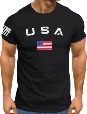 Men's American USA Flag Patriotic T-Shirts 4th of July Shirts Graphic Tees Summer Short Sleeve Workout Shirt
