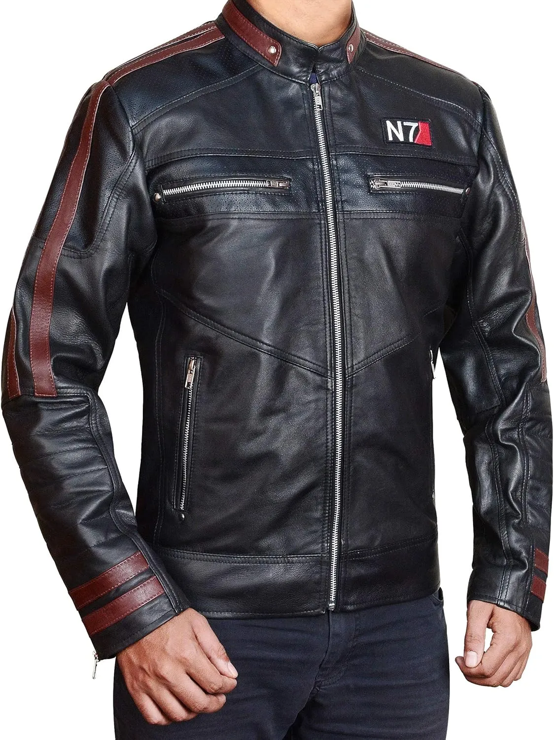 Mens Black Video Game Fleece Hoodie - Cosplay Costume Lambskin Leather Motorcycle Jacket Men