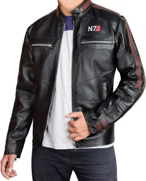 Mens Black Video Game Fleece Hoodie - Cosplay Costume Lambskin Leather Motorcycle Jacket Men