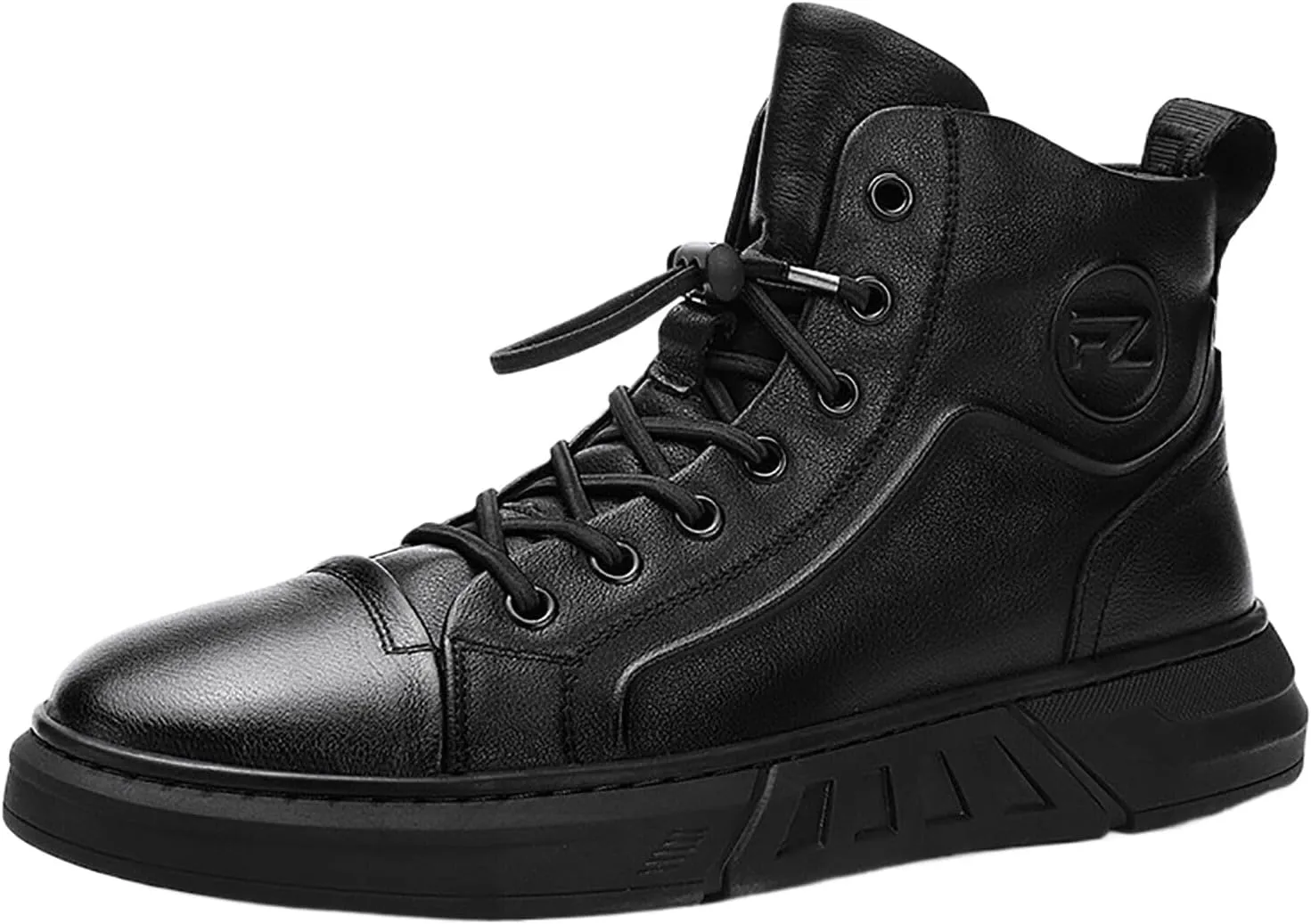 Men's Boots High Top Water Proof Round Toe Laced Up Casual Shoes Trendy and Versatile Vintage Leather British Stylish Custom All Black Synthetic PU Leather Sneakers